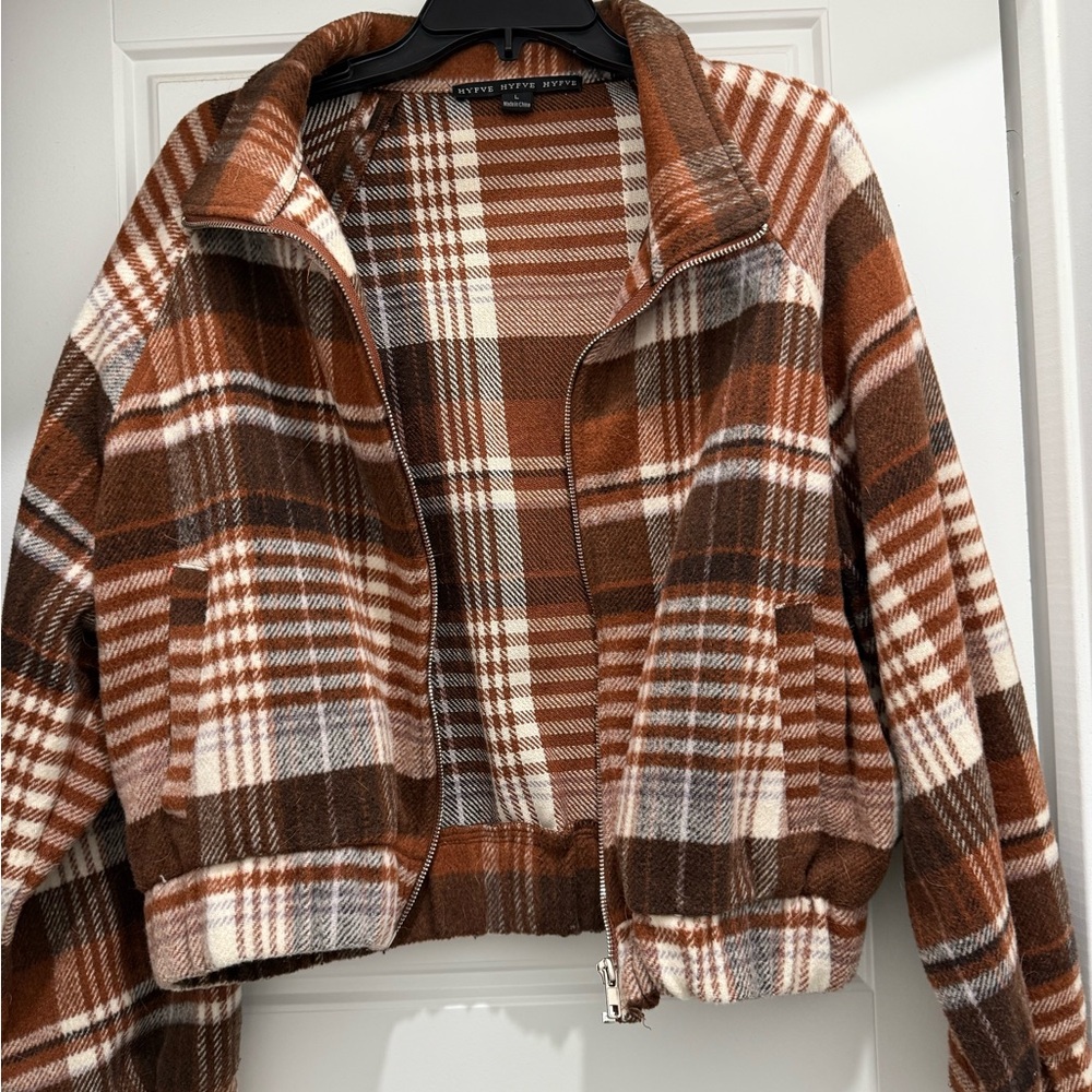 HYFVE Plaid Bomber Jacket in Brown and Cream